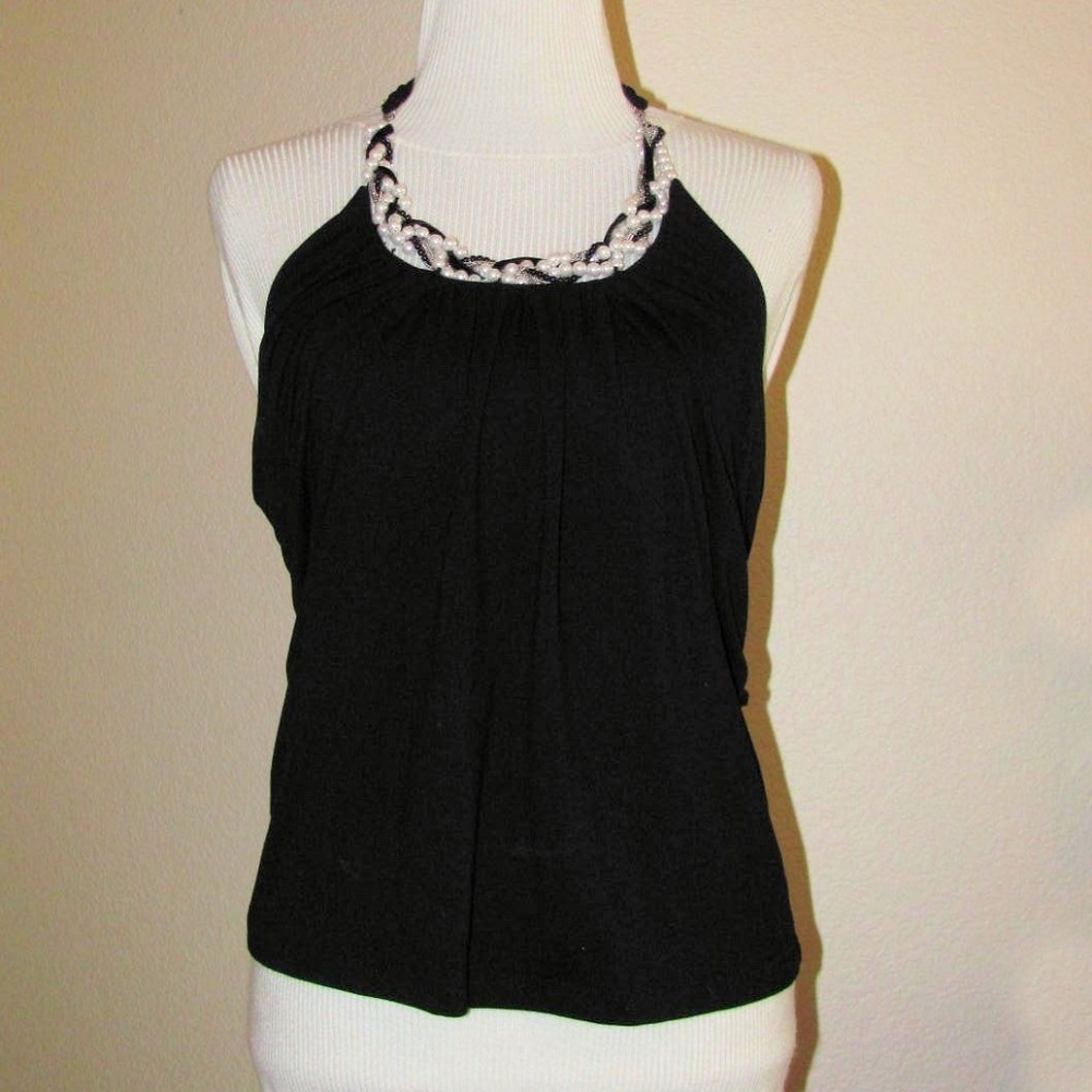 WHITE HOUSE BLACK MARKET halter top with pearls